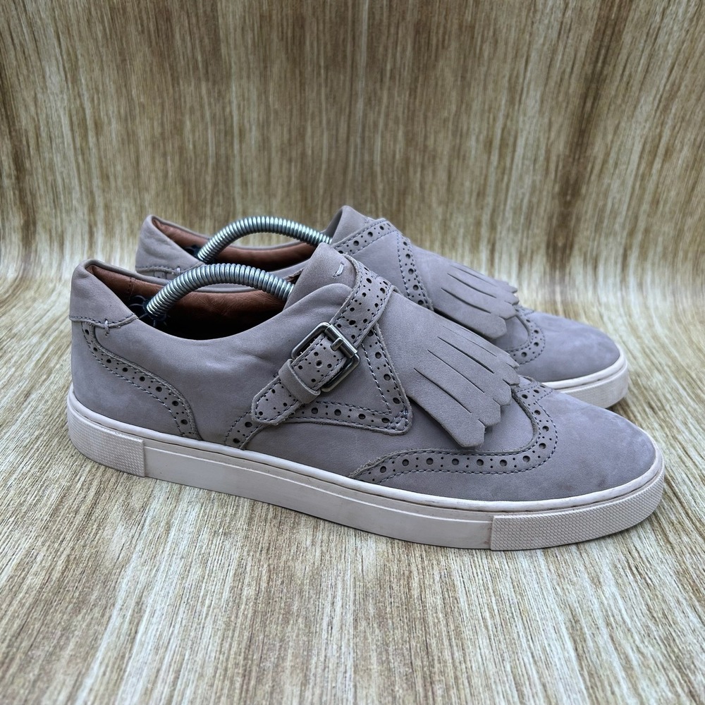 Frye Gemma Kiltie Sneaker Women's 8 Grey Nubuck Leather Monk Strap 3471189-GRY